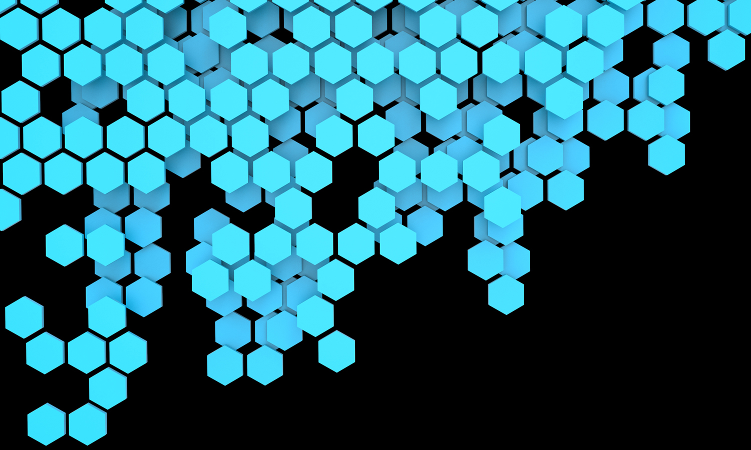 Blockchain Distributed ledger technology , blue Hexagon six-sided polygon symbol on black background , cryptocurrencies or bitcoin concept