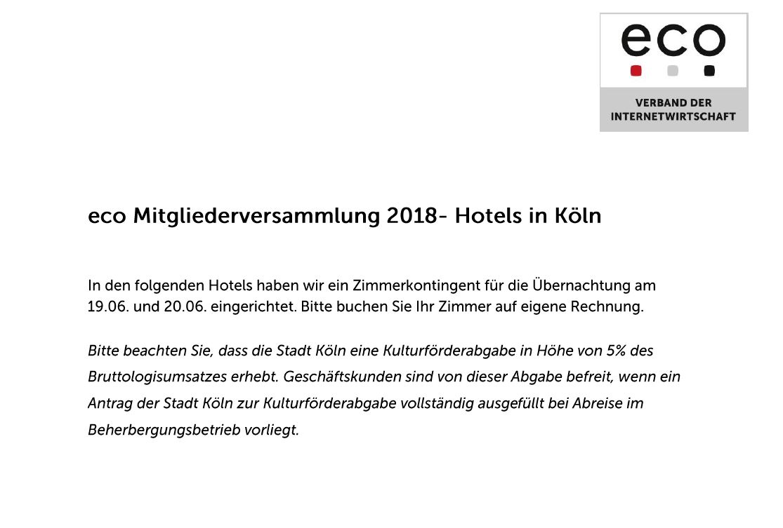 Hotels: eco Mitgliederversammlung 2018