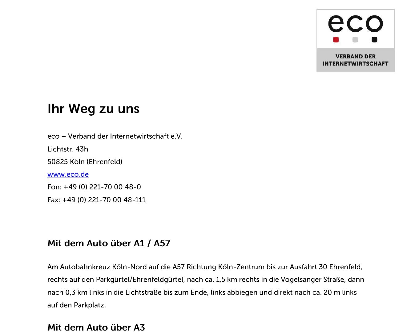Wegbeschreibung: eco Mitgliederversammlung 2018