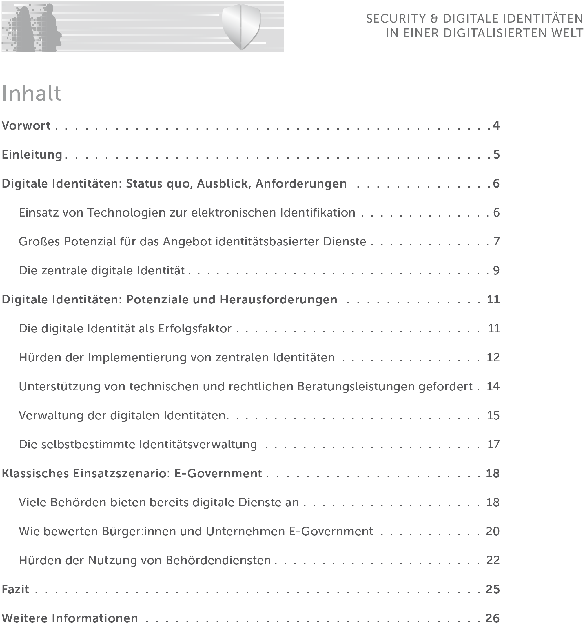 Studie: Security & digitale Identitäten in einer digitalisierten Welt - Inhaltsverzeichnis